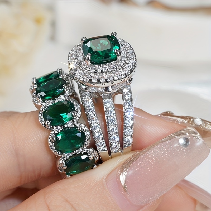 2pcs Cubic Zirconia Pink Gemstone Engagement Rings Bundle